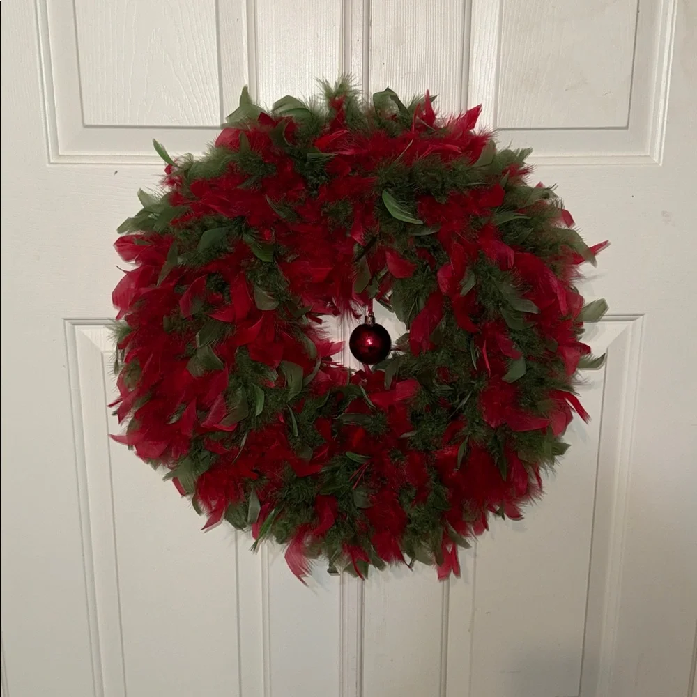 Original Boxed Angel Wreath Crafted of Beautiful Dyed Feathers with Hook